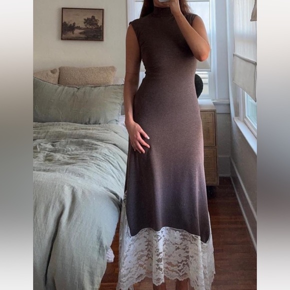 Zara LONG COMBINATION LACE DRESS MEDIUM - Picture 5 of 5